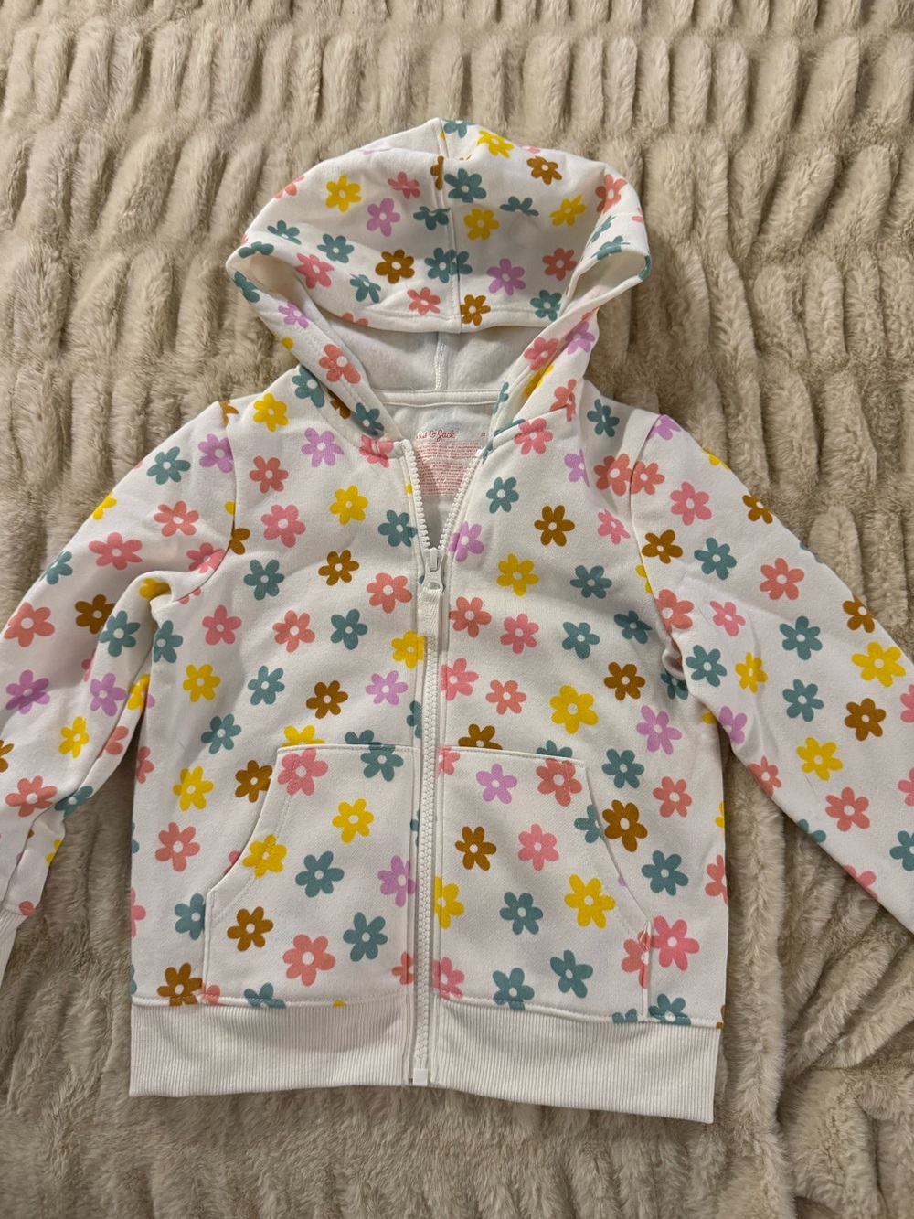 Cat & Jack White Zip-Up Hoodie with Multicolor Flower Print